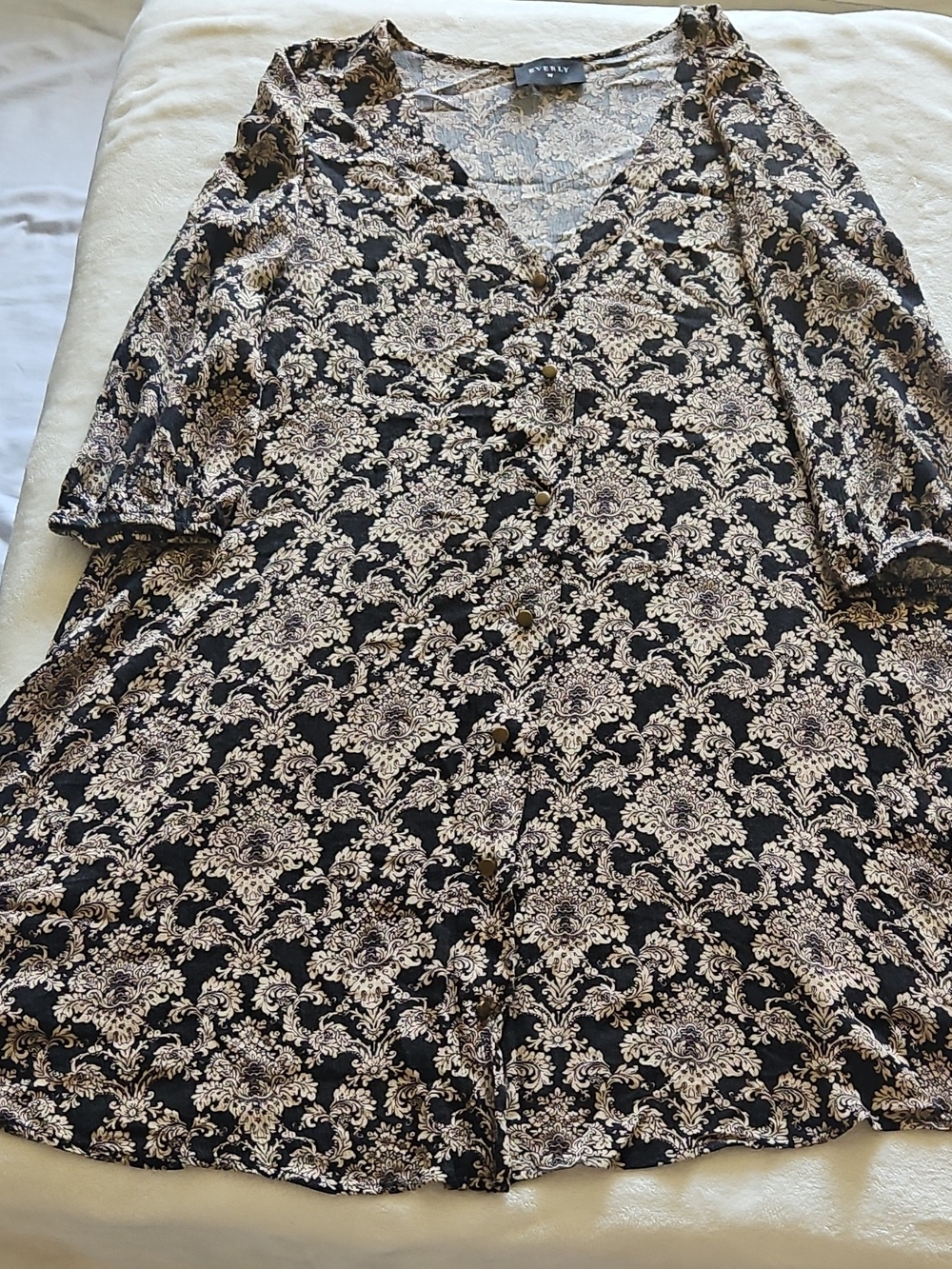 Everly Black and Cream Floral Button-Front Swing Dress